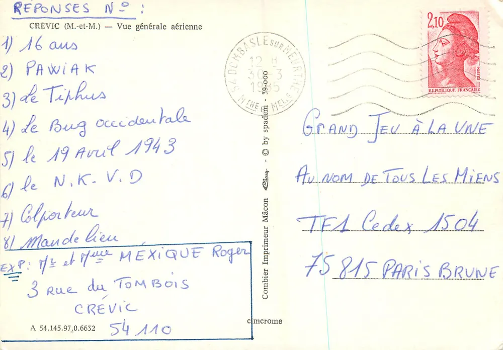 Crévic (M.-ct-M.) — Vue générale aérienne — Combiert Imprimeur Mâcon - Verso