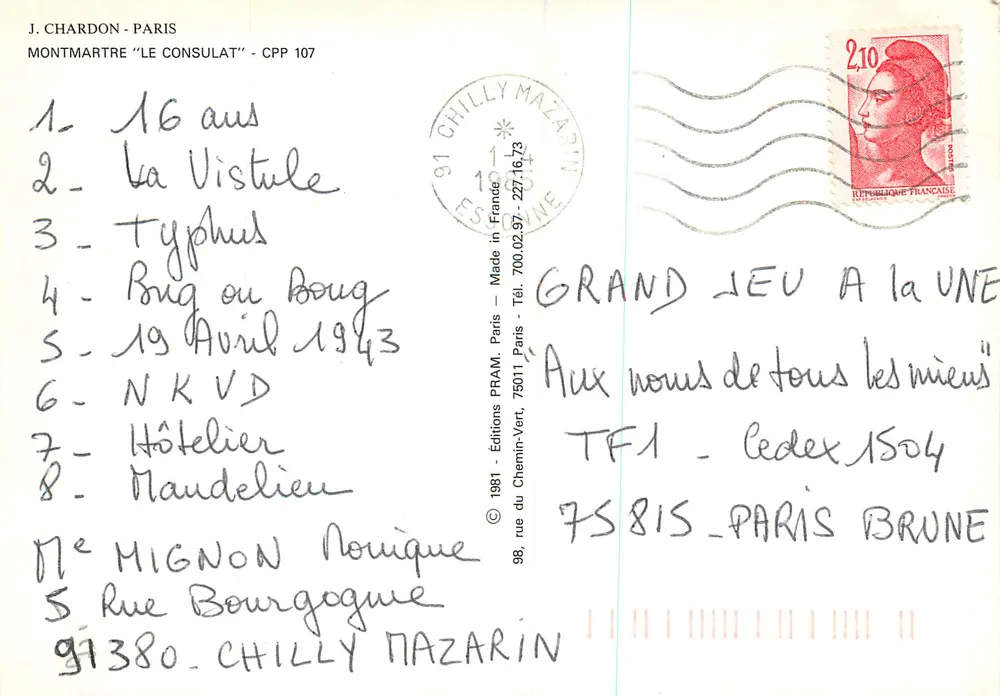 Montmartre — O Consulado — Edições PRAM, n° CPP 107 - Verso