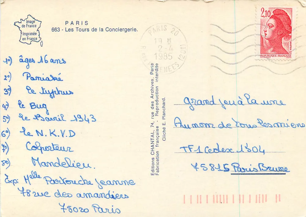 As Torres da Conciergerie — Paris — Edições CHANTAL - Verso