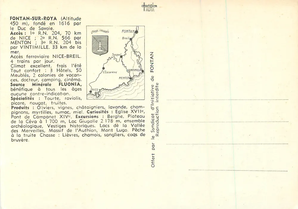 Fontan (A.-M.) — sua rio e sua fonte mineral fluorada — Offset Color - Verso