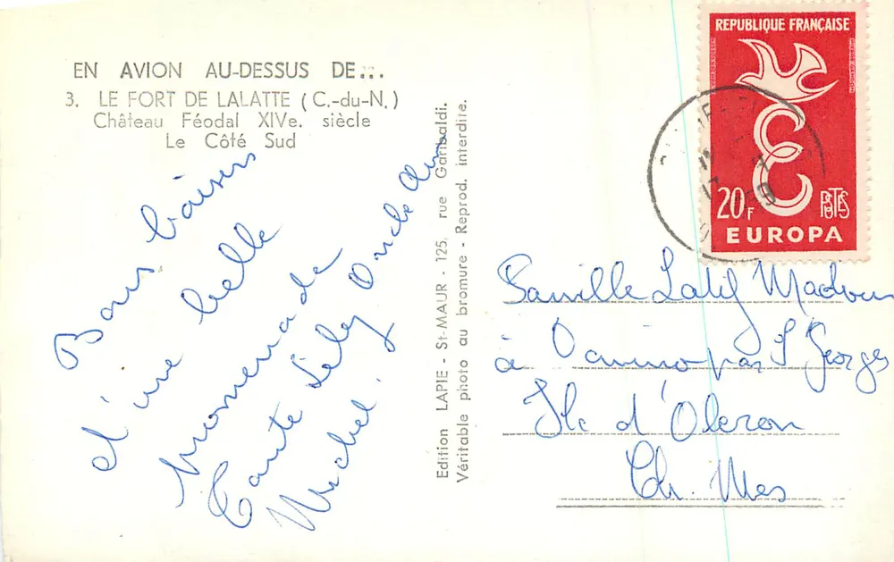 Burg Lalatte — feudales Schloss des 14. Jahrhunderts — Edition Lapie Service Aérien - Rückseite