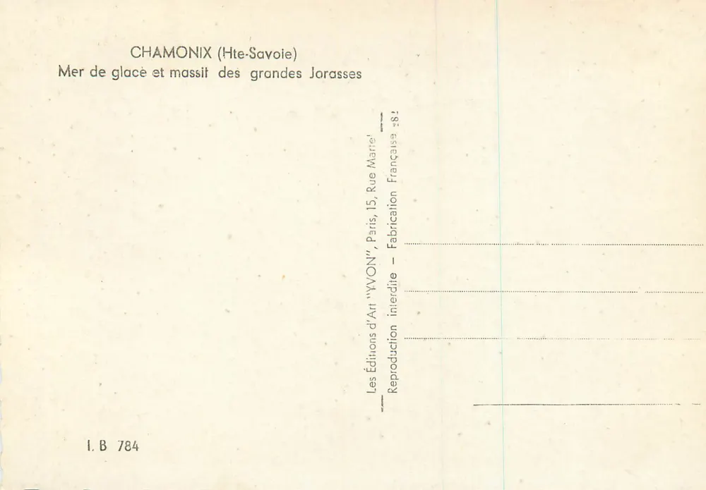 Eissee und Massiv der großen Jorasses — CHAMONIX (Haute-Savoie) — Art Editions 'VYON', Paris - Rückseite