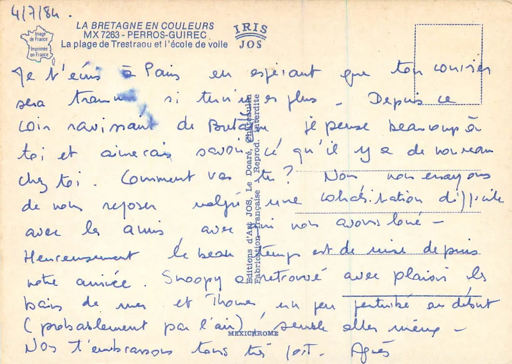 Strand von Trestraou — Segelschule — Éditions d'Art Jos, n° MX 7263 - Rückseite
