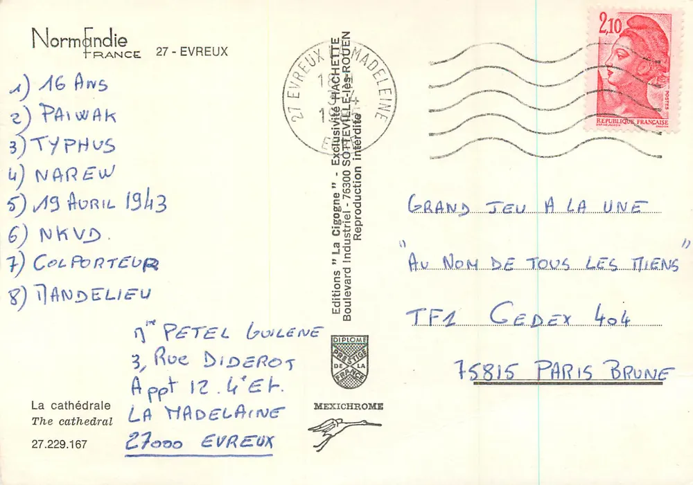 A catedral — Évreux — Edições 'La Cigogne' - Verso