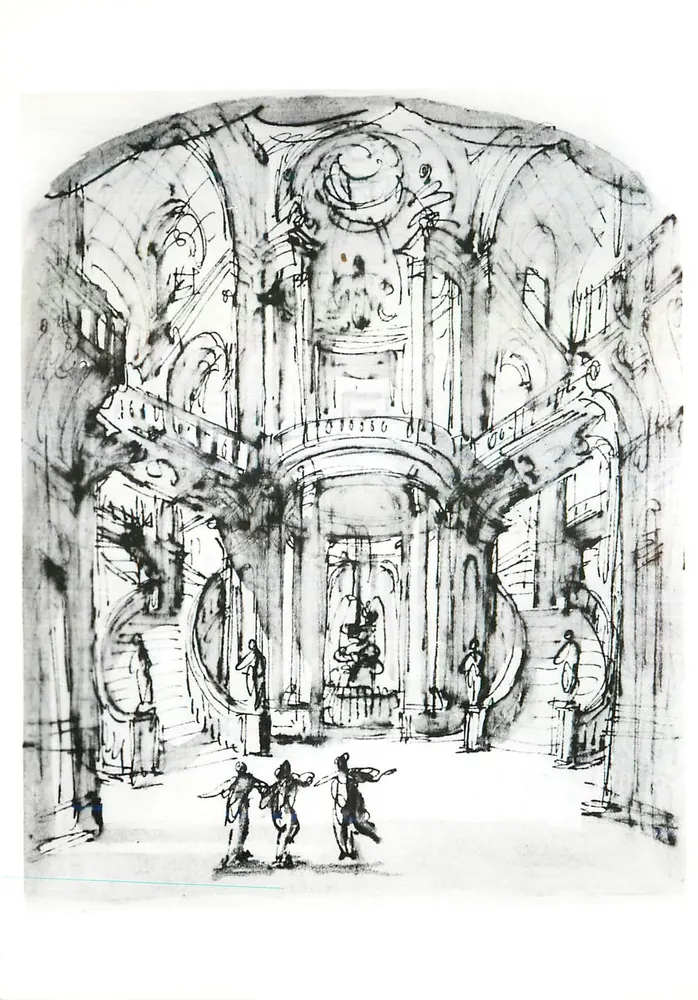 Filippo Juvarra — Stage design; interior of a palace — Victoria and Albert Museum, folio 77 - Recto