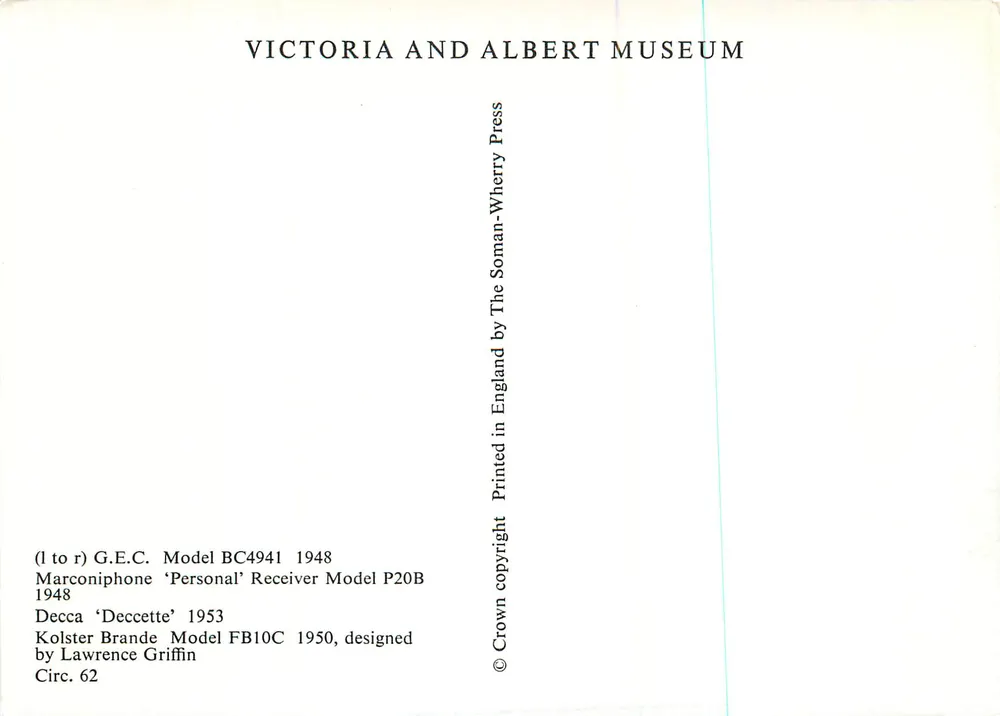 Vintage-Haushaltsgeräte — Victoria and Albert Museum — Decca 'Deccette' 1950 - Rückseite