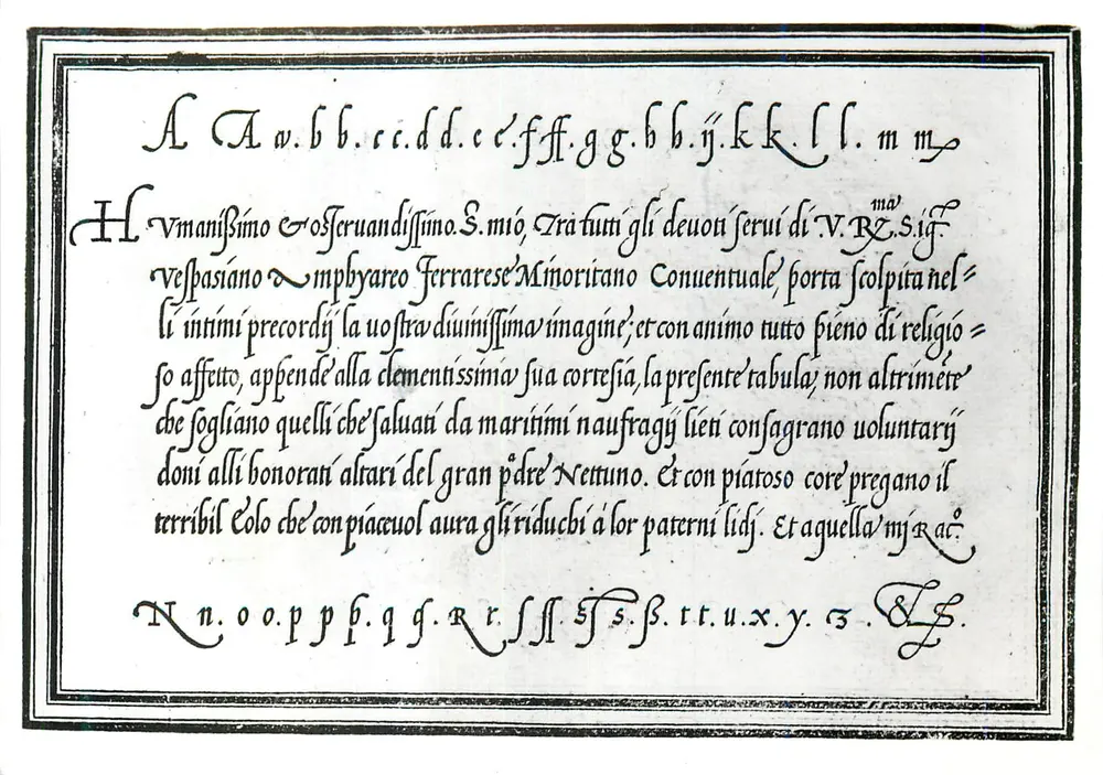 Seite aus einem Schreibheft — Vespasiano Amphiareo — Venedig, 1548 — Victoria and Albert Museum - Vorderseite