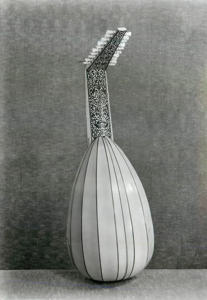 Lute — durchsichtiger Elfenbeinkörper, Marmorierung am Hals — Victoria and Albert Museum, W.156 - Vorderseite