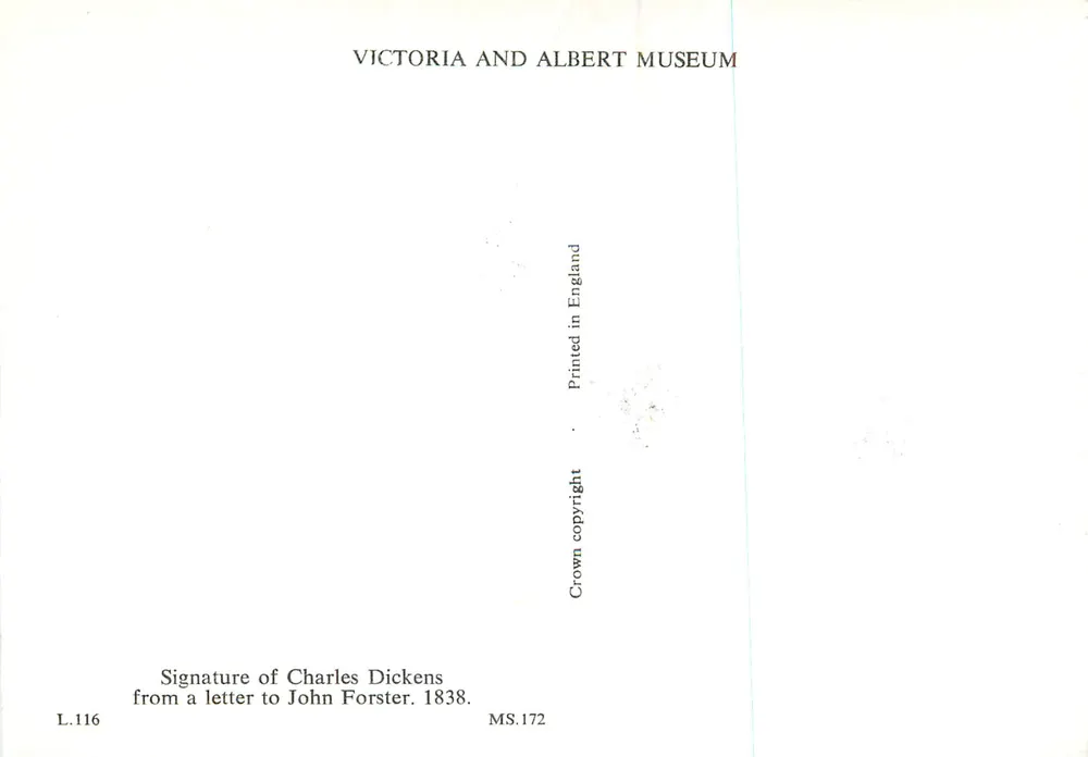 Unterschrift von Charles Dickens — 1838 — Victoria and Albert Museum - Rückseite