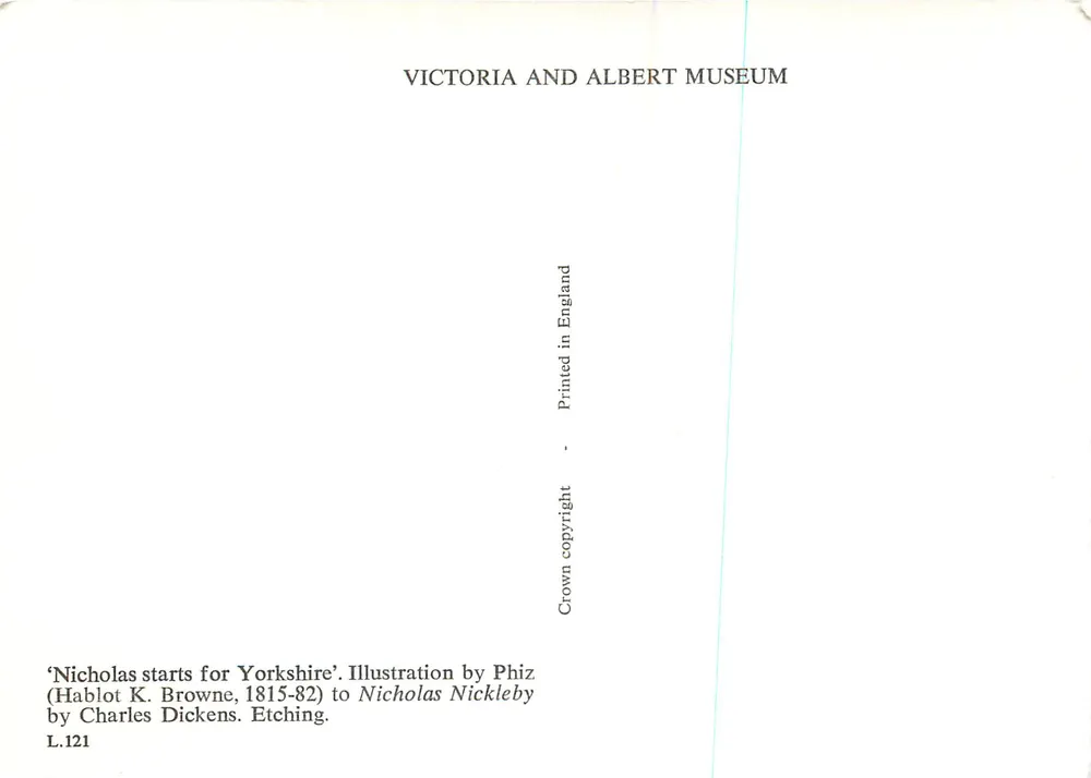 Nicholas partant pour Yorkshire — illustration de Charles Dickens — édition Victoria and Albert Museum - Verso