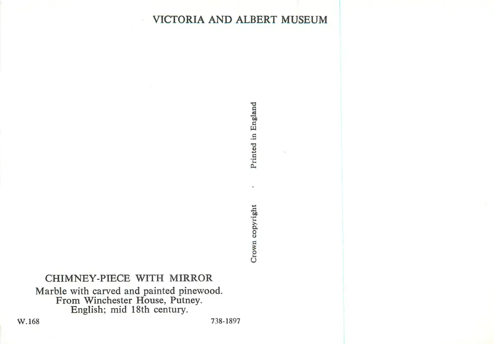 Lareira com espelho — mármore e madeira esculpida pintada — Museu Victoria and Albert, W.168 - Verso