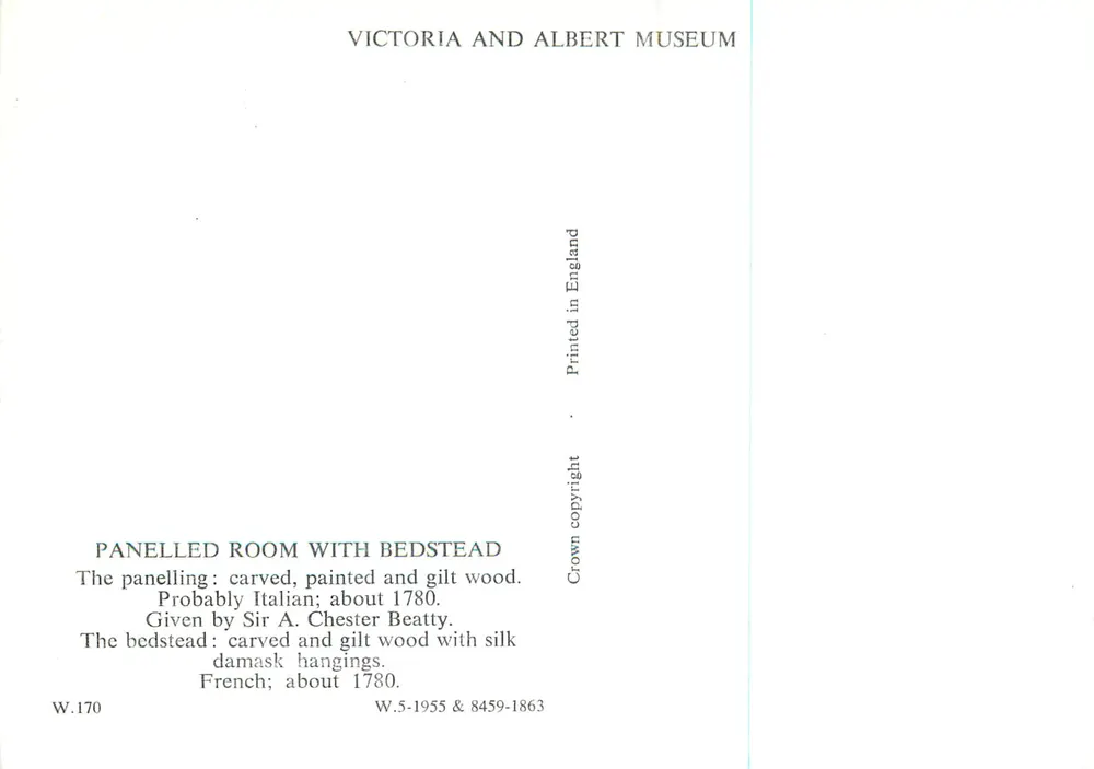 Quarto com painéis com cama de baldaquino — Museu Victoria and Albert — W.170 - Verso