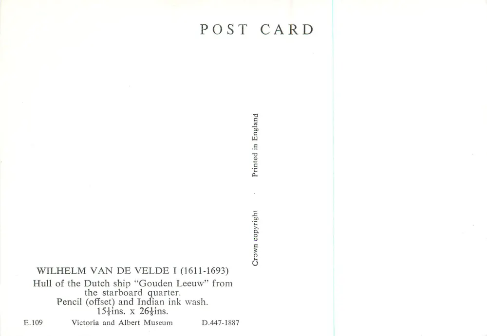 Costado da embarcação holandesa "Gouden Leeuw" — costado direito — Wilhelms van de Velde I (1611-1693) — Victoria and Albert Museum, E.109 - Verso