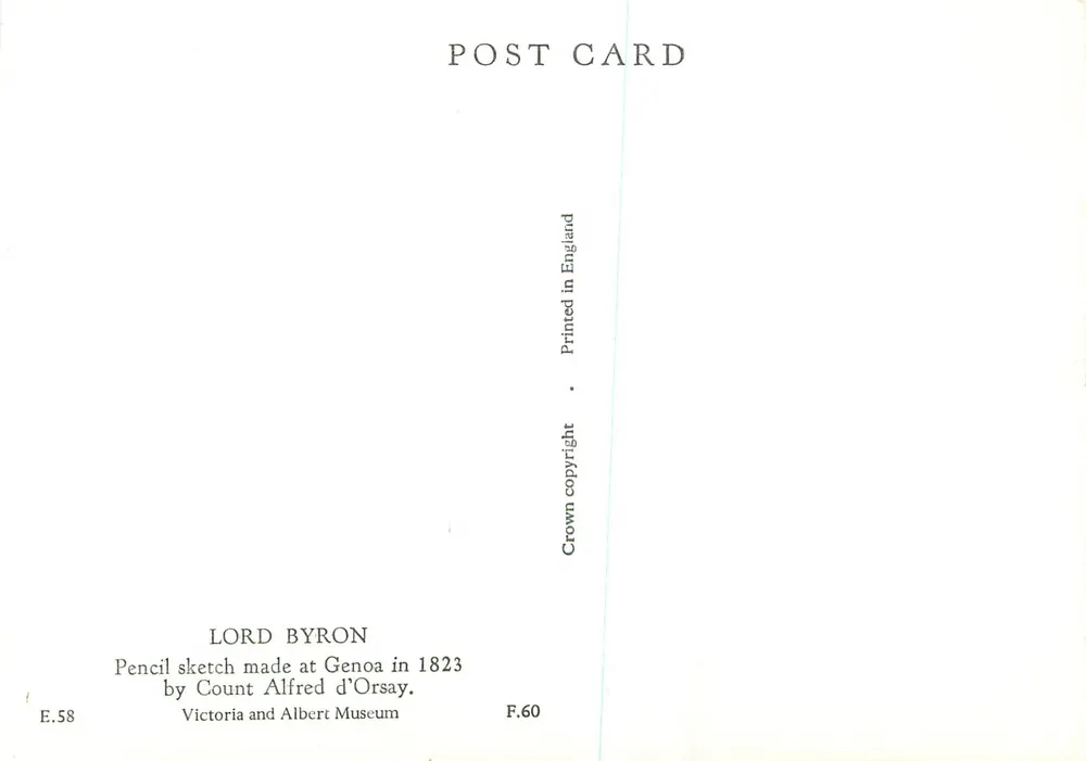 Lord Byron — tekening met potlood — door graaf Alfred d'Orsay, Genua 1823 - Achterkant
