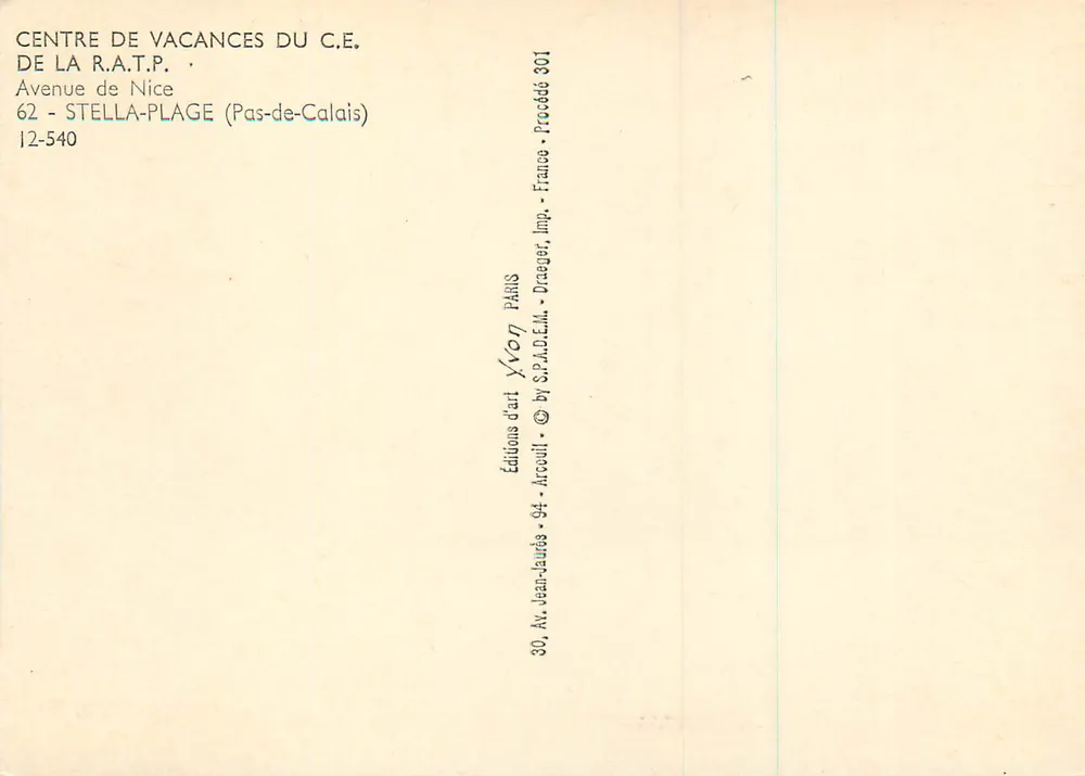 Centro di vacanze del C.E. della R.A.T.P. — Stella-Plage (Pas-de-Calais) — Edizioni d'arte Arcouil - Verso