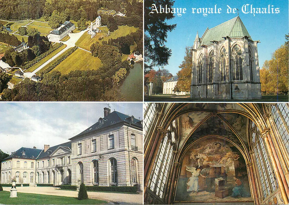 Abbazia reale di Chaalis — vista aerea, cappella, castello, affresco — Edizioni GUY, Parigi - Recto