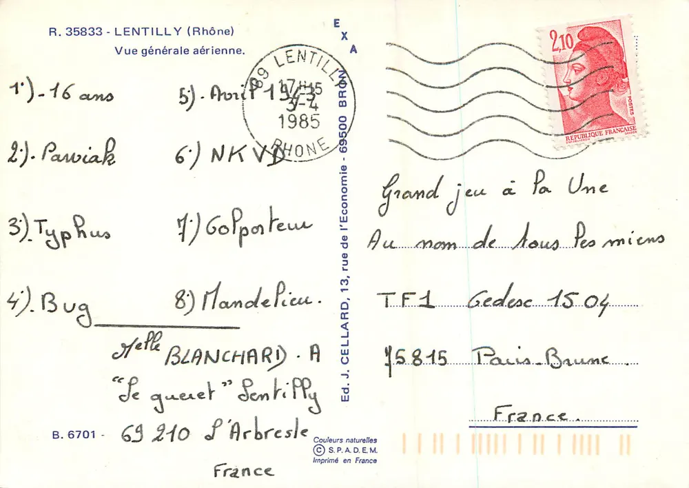 Lentilly (Rhône) — Vista geral aérea — Ed. J. Cellard, n° R. 35833 - Verso
