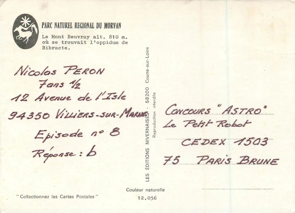 Mont Beuvray — oppidum de Bibracte — Les Éditions Nivernaises n°12.056 - Verso