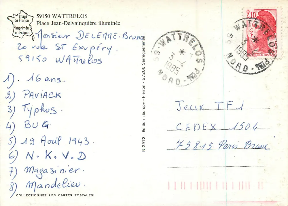 Piazza Jean-Delvainquière illuminata — Wattrelos — Edizione «Europ» N°2973 - Verso