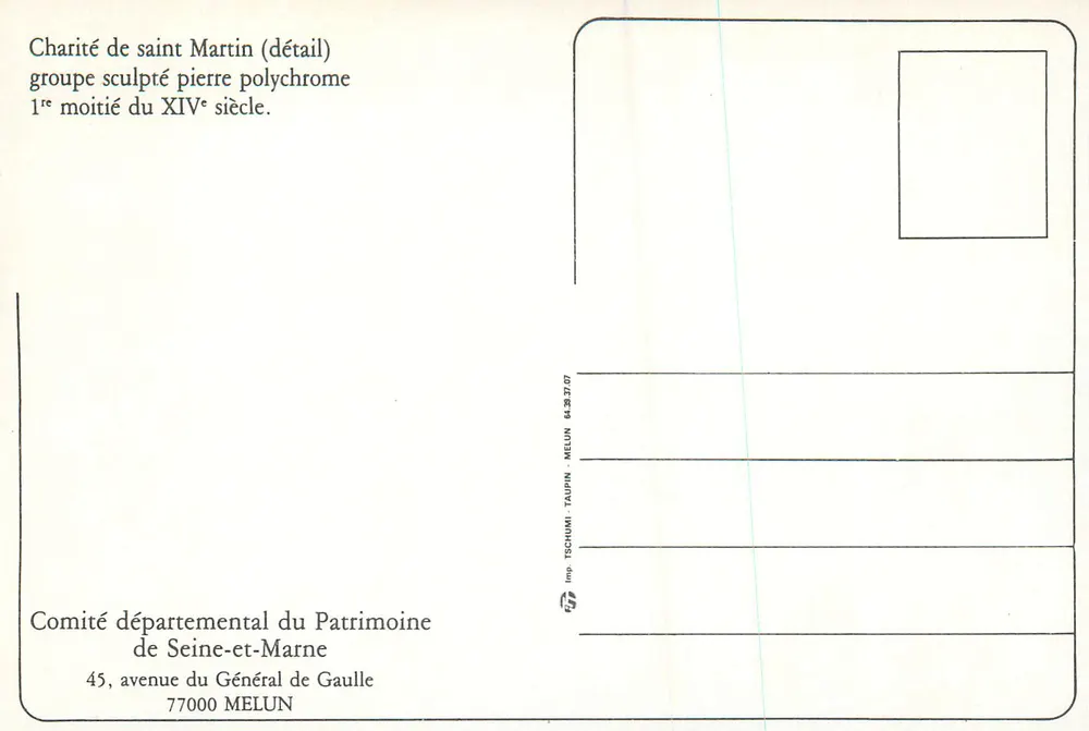 Charité de saint Martin — détail — Comité départemental du Patrimoine de Seine-et-Marne - Verso