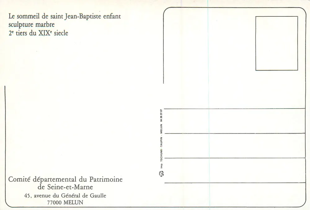 Der Schlaf des heiligen Johannes des Täufers als Kind — Marmor-Statue — Départemental Heritage Committee von Seine-et-Marne, Melun - Rückseite