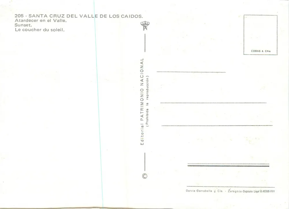 Santa Cruz del Valle de los Caídos — coucher de soleil — Editorial Patrimonio Nacional - Verso