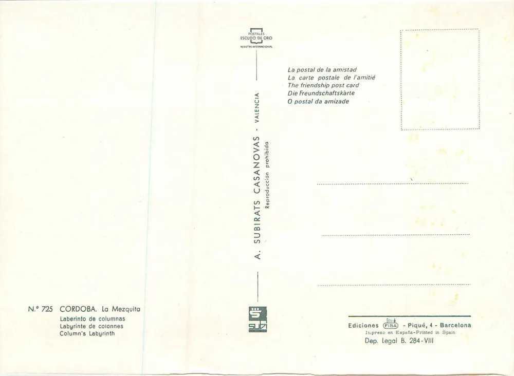 Mosche von Cordoba — Labyrinth der Säulen — A. Subirats Casanovas, N° 725 - Rückseite