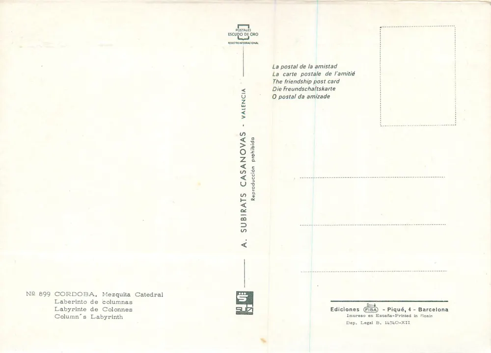 Cordoue. Mosquée-Cathédrale — Labyrinthe de colonnes — Éditions FISA, Barcelone - Verso