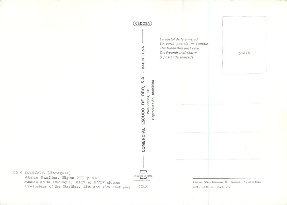 बेसिलिका के एब्सिड, सिग्लोस बीटीई एवं एक्सवी — डारोका (जारगोजा) — कॉमेर्सियल एस्कुडो डे ओरो, एस.ए. - पीछे