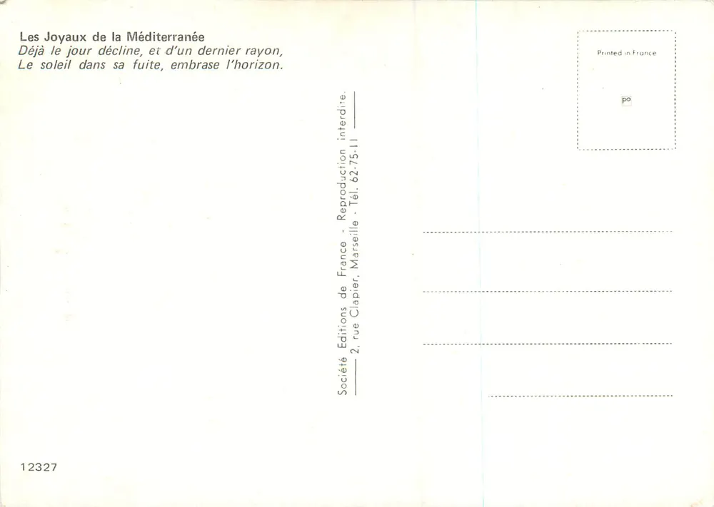 Die Schätze der Mittelmeeres — Société Éditions de France, Marseille — Nr. 12327 - Rückseite