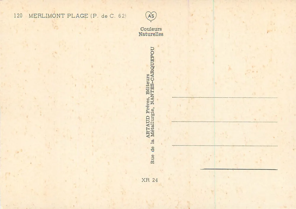 Merlimont-Plage — Erinnerung an den Strand — Artaud Frères, Nantes - Rückseite