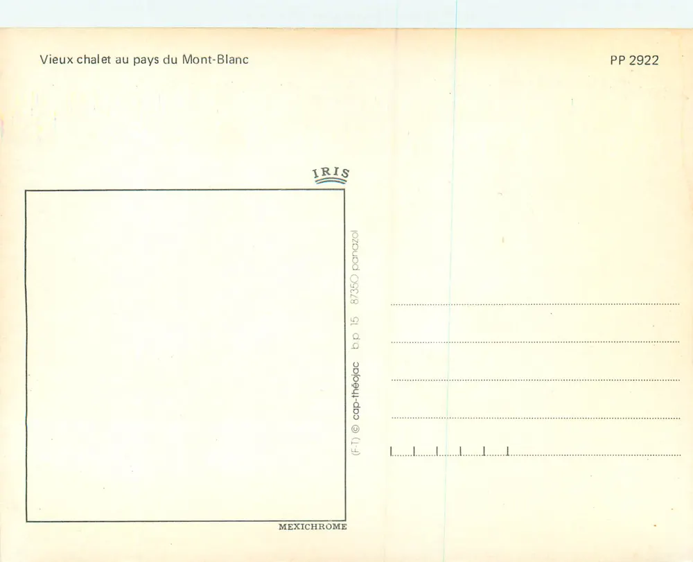 Vieux chalet au pays du Mont-Blanc — IRIS, série PP 2922 - Verso