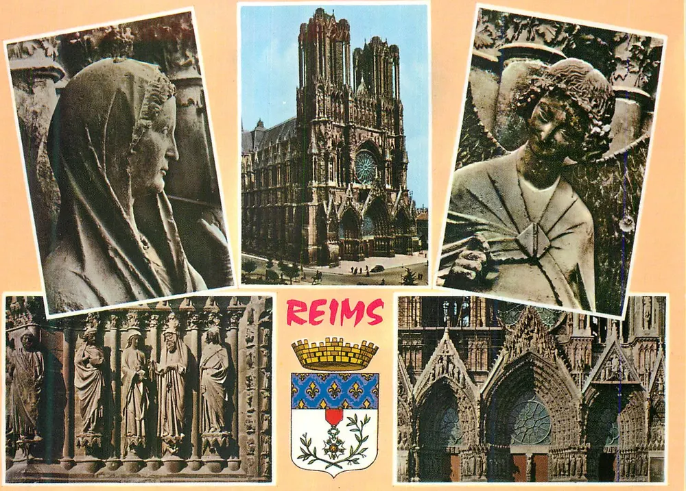 Reims — Cathédrale Notre-Dame — sculptures et façade — Collection Cardinal Luçon - Recto