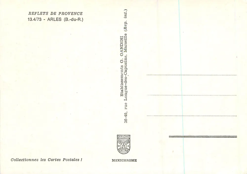 Arles — Amphitéatro e colunas — Editor G. Gandini, Marselha - Verso