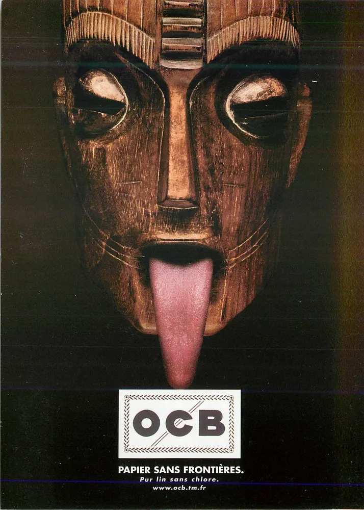 Máscara africana — propaganda para OCB Papier sans frontières — editor Publicis Constellation - Frente