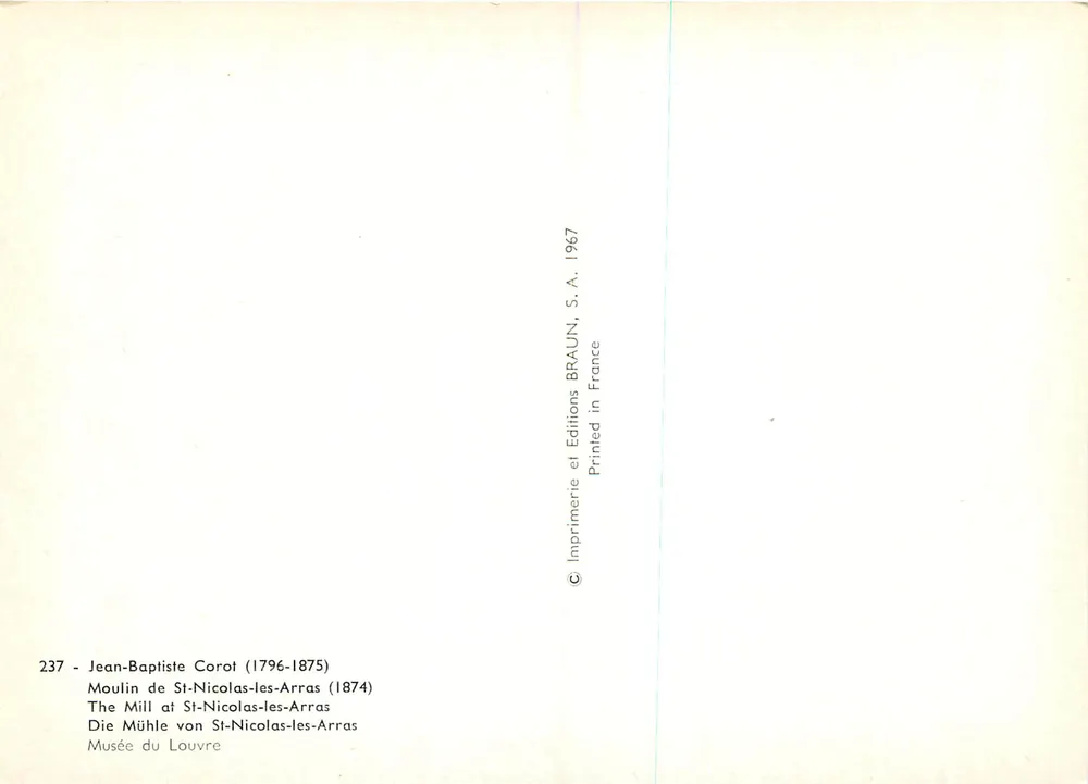 Molino de San Nicolás de Arras — Jean-Baptiste Corot (1874) — Ediciones BRAUN, S.A. 1967 - Reverso