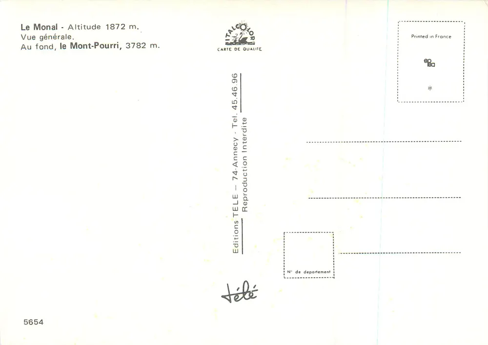 Le Monal — Allgemeiner Blick — Editions TELE-TELE, Nr. 5654 - Rückseite