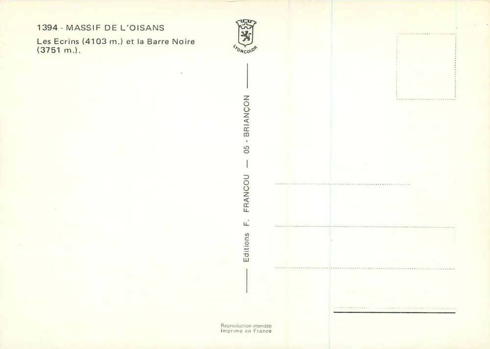 Die Ecrins (4103 m.) und die Barre Noire (3751 m.) — Massiv des Oisans — Editions F. Briançon - Rückseite