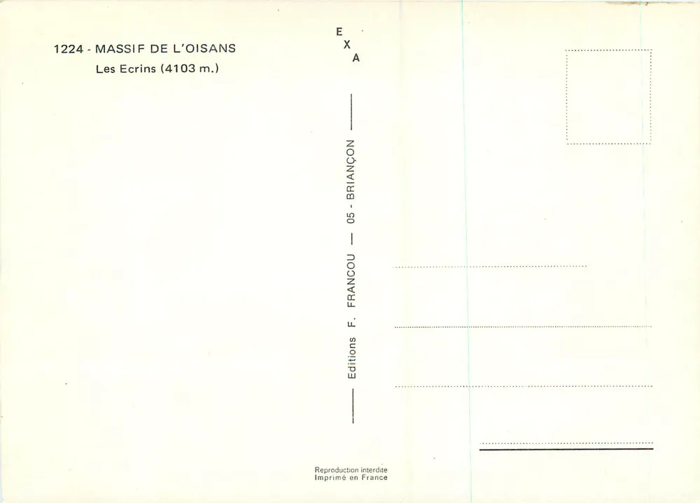 De Ecrins (4103 m.) — Berggroepe van het Oisans — Uitgaven F. Francou - Achterkant