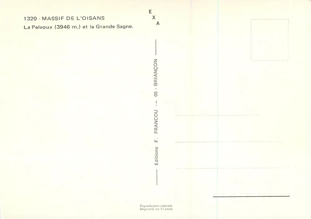 Massiv des Oisans — Le Pelvoux (3946 m.) und die Grande Sagne — Éditions F. Briançon - Rückseite