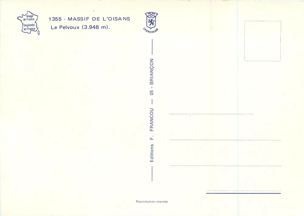 Le Pelvoux — Massif de l'Oisans — Éditions Lyoncolor - Verso