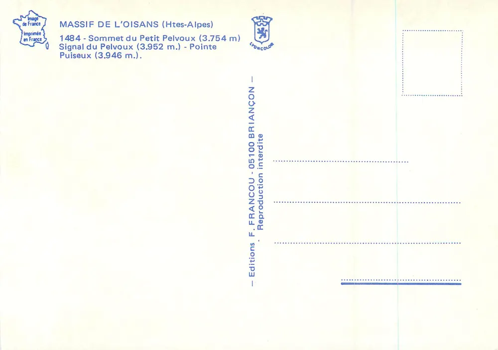 Massif de l'Oisans (Hautes-Alpes) — Gipfel des Petit Pelvoux und Signal du Pelvoux — Éditions F. Francou - Rückseite