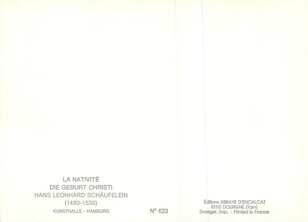 Die Geburt Christi — Hans Leonhard Schäufelin (1480-1539) — Abbaye d'Encalcat Editions, Nr. 623 - Rückseite