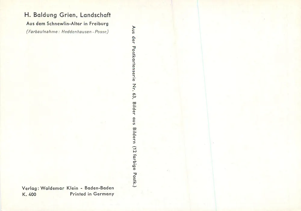 Mittelalterliches Schloss in den Bergen — Kunstansicht — Verleger Woldemar Klein, Serie Nr. 63 - Rückseite