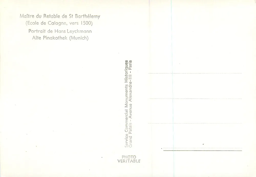 Porträt von Hans Leyckmann — Meister des Retabels von St. Barthélemy — Schule von Köln, um 1500 — Service Commercial Monuments Historiques, Grand Palais, Paris - Rückseite