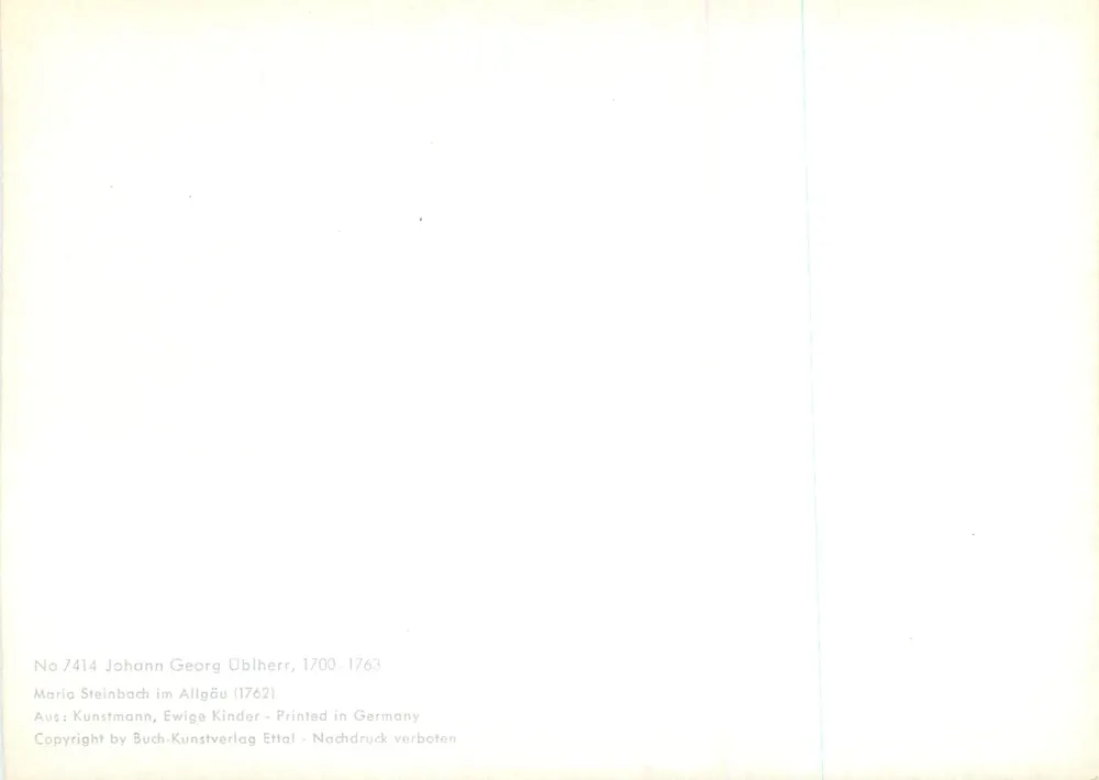 Chérubim esculpido — estátua de cera segurando uma vela — editor Kunstmann, série No 7414 - Verso