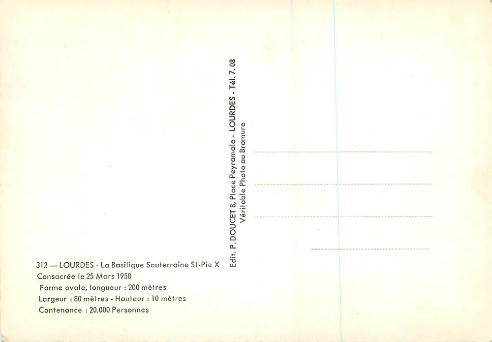 LOURDES - A Basílica Subterrânea São Pio X — Ed. P. DOUCET - Verso