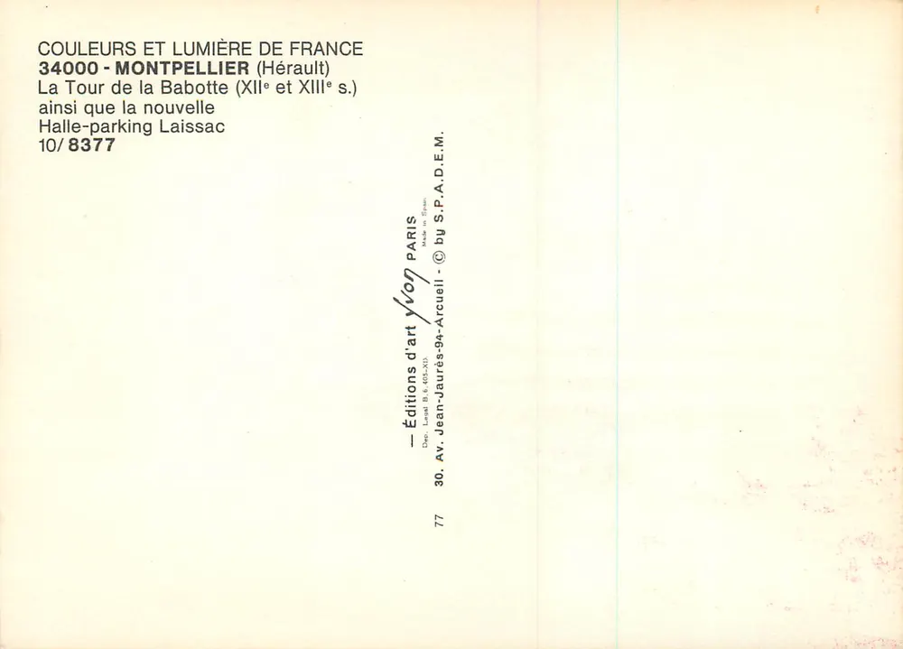 Montpellier — Torre da Babotte (séculos XII e XIII) e Halle-parking Laissac — Edições de Arte Yvon - Verso