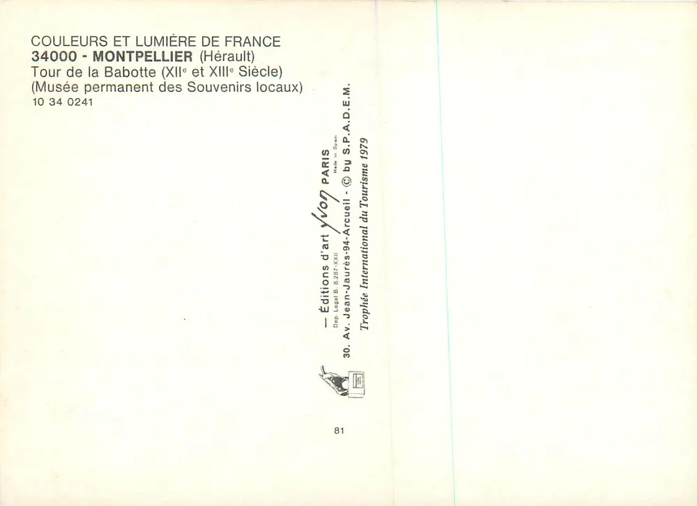 Torre da Babotte — Montpellier (Hérault) — Edições de Arte Yvon, série 34000 - Verso