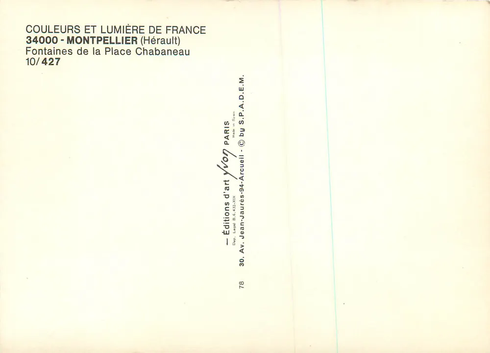 Fontaine de la Place Chabaneau — Montpellier — Éditions d'art Yvon - Verso